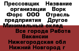 Прессовщик › Название организации ­ Ворк Форс, ООО › Отрасль предприятия ­ Другое › Минимальный оклад ­ 27 000 - Все города Работа » Вакансии   . Нижегородская обл.,Нижний Новгород г.